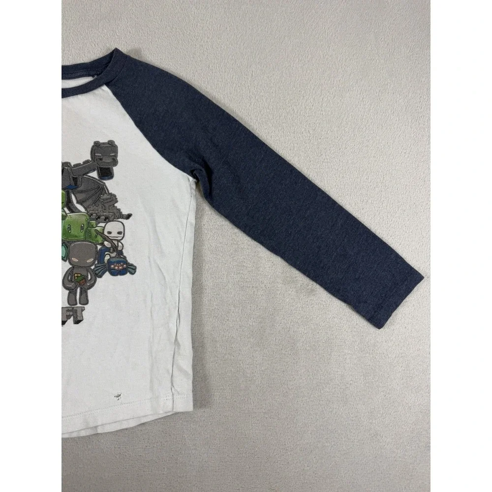 Old Navy Minecraft Graphic Raglan Long Sleeve T-Shirt Boys Size S 6-7 Blue Gray